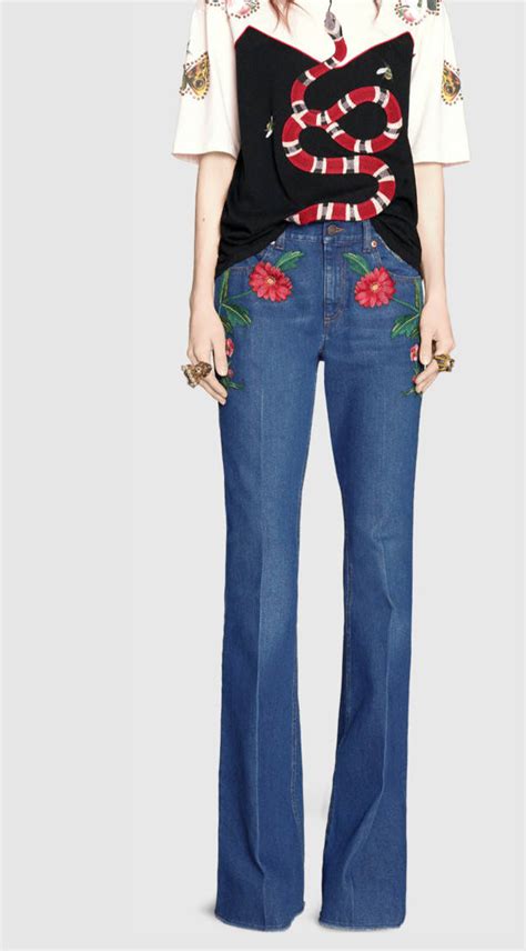 fake gucci embroidered jeans